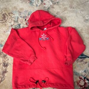 Vibrant Red Kids Hoodie with Embroidered Floral Design